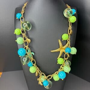 Vintage J Crew Chunky Beachy Necklace Statement Necklace Long Blue Green 28"